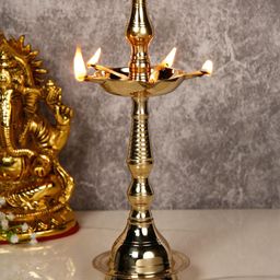 CraftVatik Gold-Toned Brass Kerala Diya Oil Lamp Stand-26