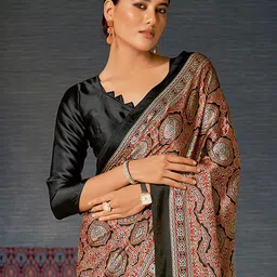 Mitera Ajrak Block Poly Crepe Block Print Saree image 4