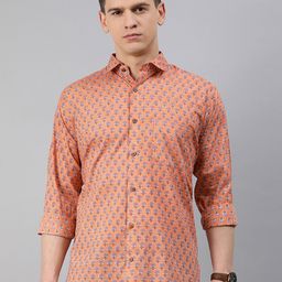 MILLENNIAL MEN Men Peach-Coloured & Blue Regular Fit Floral Printed Casual Shirt-17