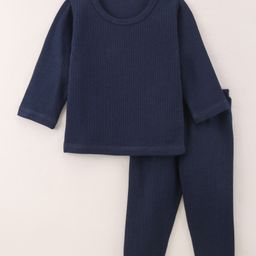 Kanvin Full Sleeves Thermal Vest & Lounge Pant - Navy Blue-image-96