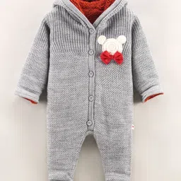Yellow Apple Full Sleeves Cotton Embroidered Romper with Bow Applique - Grey-picture-49