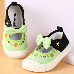 Cute Walk by Babyhug Velcro Closure Casual Shoes  with Floral Embroidery and Bow Applique - Green-picture-49