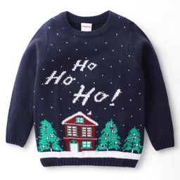 Babyhug Acrylic Full Sleeves Sweater Christmas Design- Navy Blue-image-92