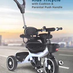 Play Nation Kids Tricycle with Cushion & Parental Push Handle  - Black & White-image-48