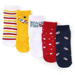 Cute Walk by Babyhug Anti Bacterial Ankle Length Socks Rocket Design Pack Of 5 - Multicolour-picture-48