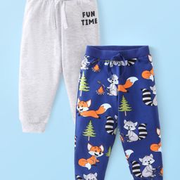 Babyhug Cotton Knit Full Length Lounge Pants Fox Print Pack of 2- Navy & Grey-image-25