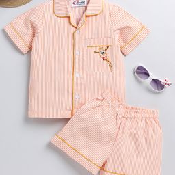 M'andy Pure Cotton Knit Half Sleeves Striped Coordinating Shirt & Shorts - Orange-image-66