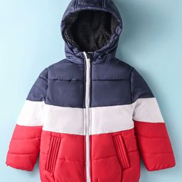 Pepito Woven Full Sleeves Hooded Padded Jacket With Cut & Sew Design - Navy Blue-image-5