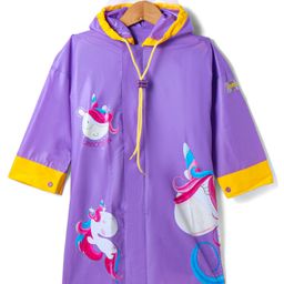 Babyhug Full Sleeves Below Knee Length Raincoat Unicorn Print- Purple-picture-38