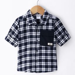 Simply PremiumCotton Woven Full Sleeves Checkered Shirt - Navy Blue-image-16