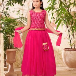Aarika Sleeveless Sequins & Lace Embellished Lehenga Choli With Dupatta Set - Rani-picture-23