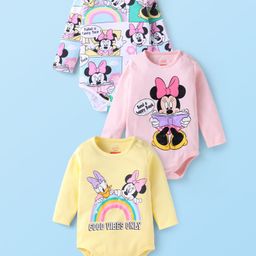 Babyhug Disney Interlock Knit Full Sleeves Onesies With Minnie Mouse Graphics Pack of 3 - Yellow Blue & Light Pink-image-79