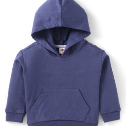 Zero Cotton Knit Full Sleeves Solid Color Hooded Sweatshirt with Kangaroo Pockets - Navy Blue-image-35