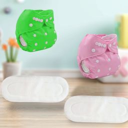 Sparkle Joy Washable & Reusable Cloth Diapers/Nappies Combo Pack of 2 Free size With 2 organic cotton White inserts - Green & Pink-11