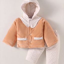 Mom's pet Cotton Lycra Full Sleeves Solid Hooded Jacket With Checked Pant Set - Brown-image-88