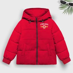 Trampoline Full Sleeves Chicago Text Printed Padded Hooded Jacket - Red-picture-26