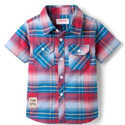 Babyhug Cotton Half Sleeves Regular Collar Checked Shirt - Red & Blue-image-3