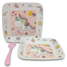 Superware Melamine Kids snack Plate with spoon - unicorn ( Set of 3 )-6