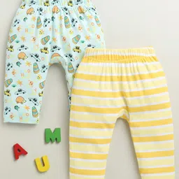 BUMZEE Cotton Knit Full Length Diaper Leggings with Animal & Striped Print Pack of 2 - Sky Blue & Yellow-picture-10
