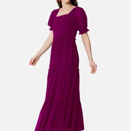 Jash Creation Solid Fit and Flare Square Neck Tiered Maxi Dress-picture-32