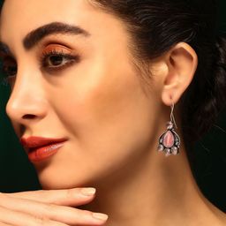 Priyaasi Silver-Plated Contemporary Quartz Oxidised Drop Earrings-9