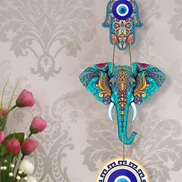 Shivmaan Art Blue & White Printed Wooden Spiritual Wall Hangings-32