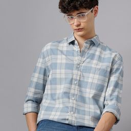 British Club Men Standard Tartan Checks Opaque Checked Casual Shirt-image-4