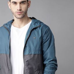 Roadster Men Blue & Grey Colourblocked Hooded Tailored Jacket-picture-15