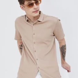 Fame Forever By Lifestyle Brown Cotton Regular Fit Texture Shirt-image-78