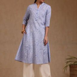 Soch Blue Linen Regular Fit Printed Kurtas-picture-1