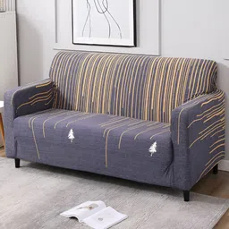 HOKIPO Blue & Orange Printed 3 Seater Elasticated Sofa Cover With Arms-18