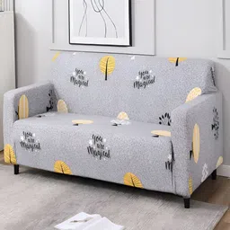 HOKIPO Grey & Yellow Printed 3 Seater Elasticated Sofa Cover With Arms-image-94