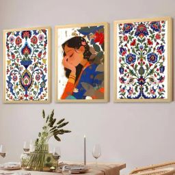 Art Street Multicolor Synthetic Wood Madhubani Floral Mughal Wall Art Print - Set of 3-48