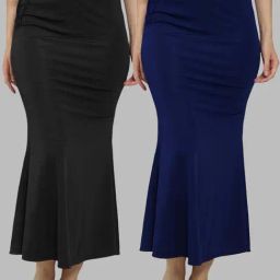 N-Gal Black & Navy Plain Saree Shapewear - Pack Of 2-image-66