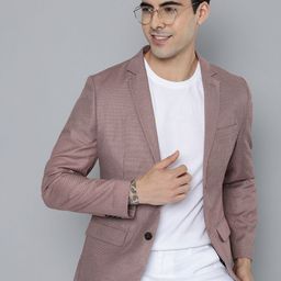 HERE&NOW Men Maroon Self Design Textured Regular Fit Smart Casual Blazer-image-29