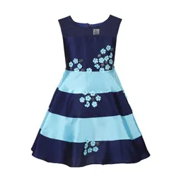 A Little Fable Girls Blue Colourblocked Fit and Flare Dress-image-99