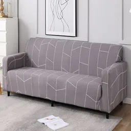 HOKIPO Grey Printed 4 Seater Elasticated Sofa Cover With Arms-18