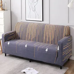 HOKIPO Blue & Yellow Printed 4 Seater Elasticated Sofa Cover With Arms-1