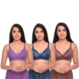 AROUSY Purple & Blue Self Pattern Bra Panty Set - Pack Of 3-image-97