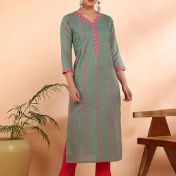 Maaesa Green Cotton Floral Kurta-image-36