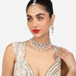 Zaveri Pearls Gold Tone Bead Drops Choker Necklace Earring & Maangtikka Set-ZPFK17794-image-34