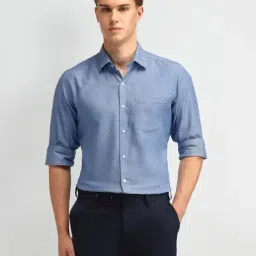 Arrow Blue Cotton Slim Fit Self Pattern Shirt-picture-4
