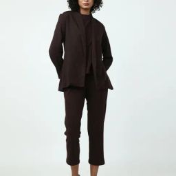 Saltpetre Women Classic Coffee Brown Blazer with T-Shirt & Jogger 3 piece Co-ords Set-image-2