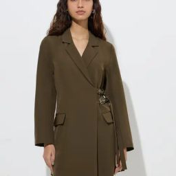 Nuon by Westside Olive Solid A-Line Dress-image-59