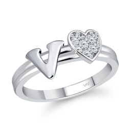 Vighnaharta Rhodium-Plated Cubic Zirconia Studded Alphabet V Finger Ring-2