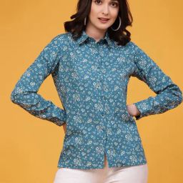 SELVIA Blue Floral Print Shirt-image-71