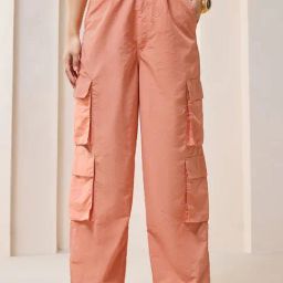 Bewakoof Coral Relaxed Fit High Rise Parachute Pants-picture-14