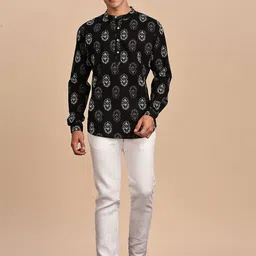 Anouk Ethnic Motifs Printed Band Collar Pure Cotton Straight Short Kurta-image-93