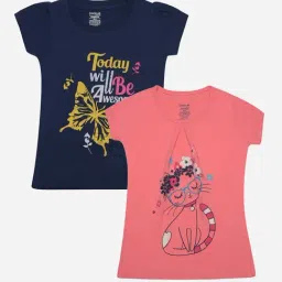 Dollar Girls Navy & Pink Printed T-Shirt (Pack Of 2)-image-111