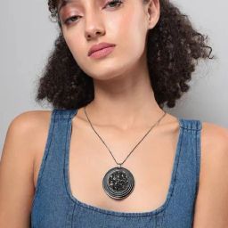 Sohi women's embellished circular pendant dark silver image 2